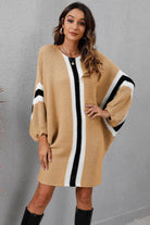 Ribbed Round Neck Long Sleeve Sweater Dress - Guy Christopher