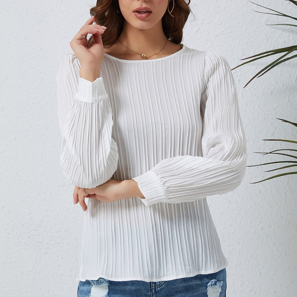 Ribbed Round Neck Long Sleeve Top - Guy Christopher