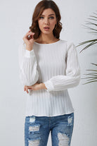 Ribbed Round Neck Long Sleeve Top - Guy Christopher