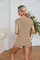 Ribbed Round Neck Pocket Knit Top and Shorts Set - Guy Christopher