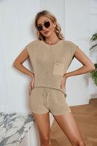 Ribbed Round Neck Pocket Knit Top and Shorts Set - Guy Christopher
