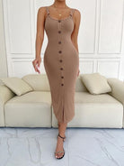 Ribbed Slit Decorative Button Cami Dress - Guy Christopher