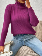 Ribbed Turtle Neck Long Sleeve Sweater - Guy Christopher