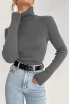 Ribbed Turtle Neck Long Sleeve Sweater - Guy Christopher