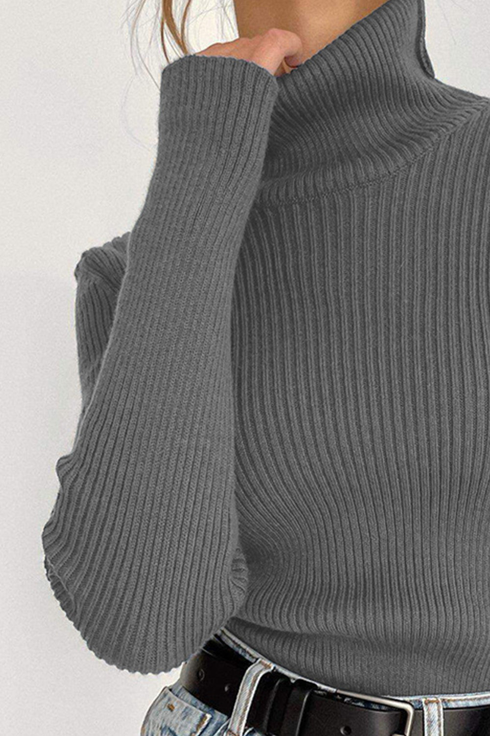 Ribbed Turtle Neck Long Sleeve Sweater - Guy Christopher