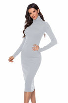 Ribbed Turtleneck Long Sleeve Dress - Guy Christopher