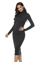 Ribbed Turtleneck Long Sleeve Dress - Guy Christopher