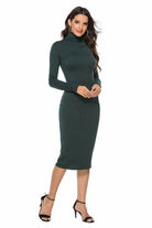 Ribbed Turtleneck Long Sleeve Dress - Guy Christopher