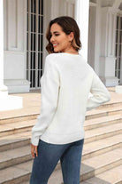 Ribbed V-Neck Dropped Shoulder Knit Top - Guy Christopher