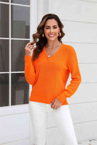 Ribbed V-Neck Dropped Shoulder Knit Top - Guy Christopher