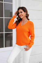 Ribbed V-Neck Dropped Shoulder Knit Top - Guy Christopher