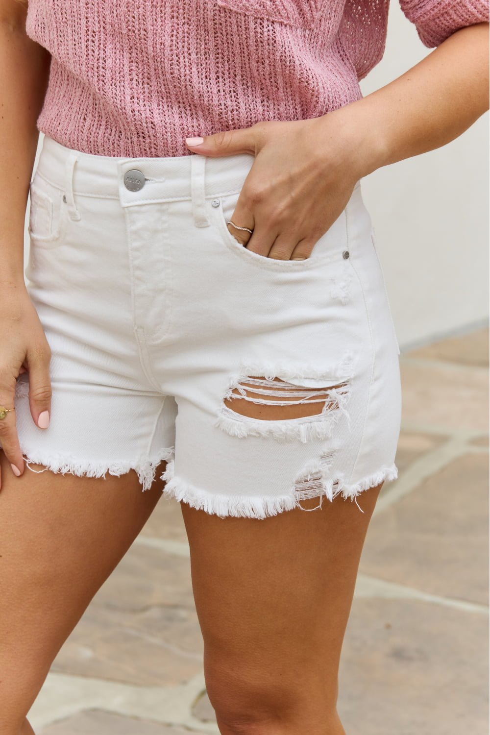 RISEN Lily High Waisted Distressed Shorts - Guy Christopher