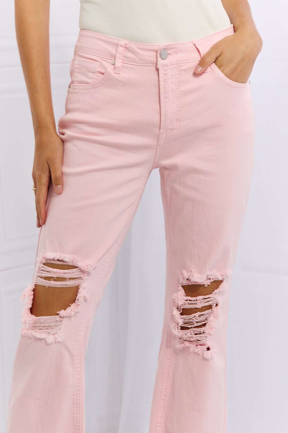 RISEN Miley Full Size Distressed Ankle Flare Jeans - Guy Christopher