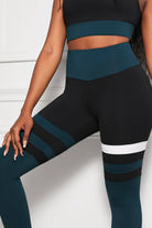 Romance in Motion - Embrace your beauty with our Striped Sports Bra and High Waisted Yoga Leggings Set - Elegant V-neckline, luscious blend of polyester and spandex, and high waisted leggings that hug curves for a smooth, flattering fit. - Guy Christopher
