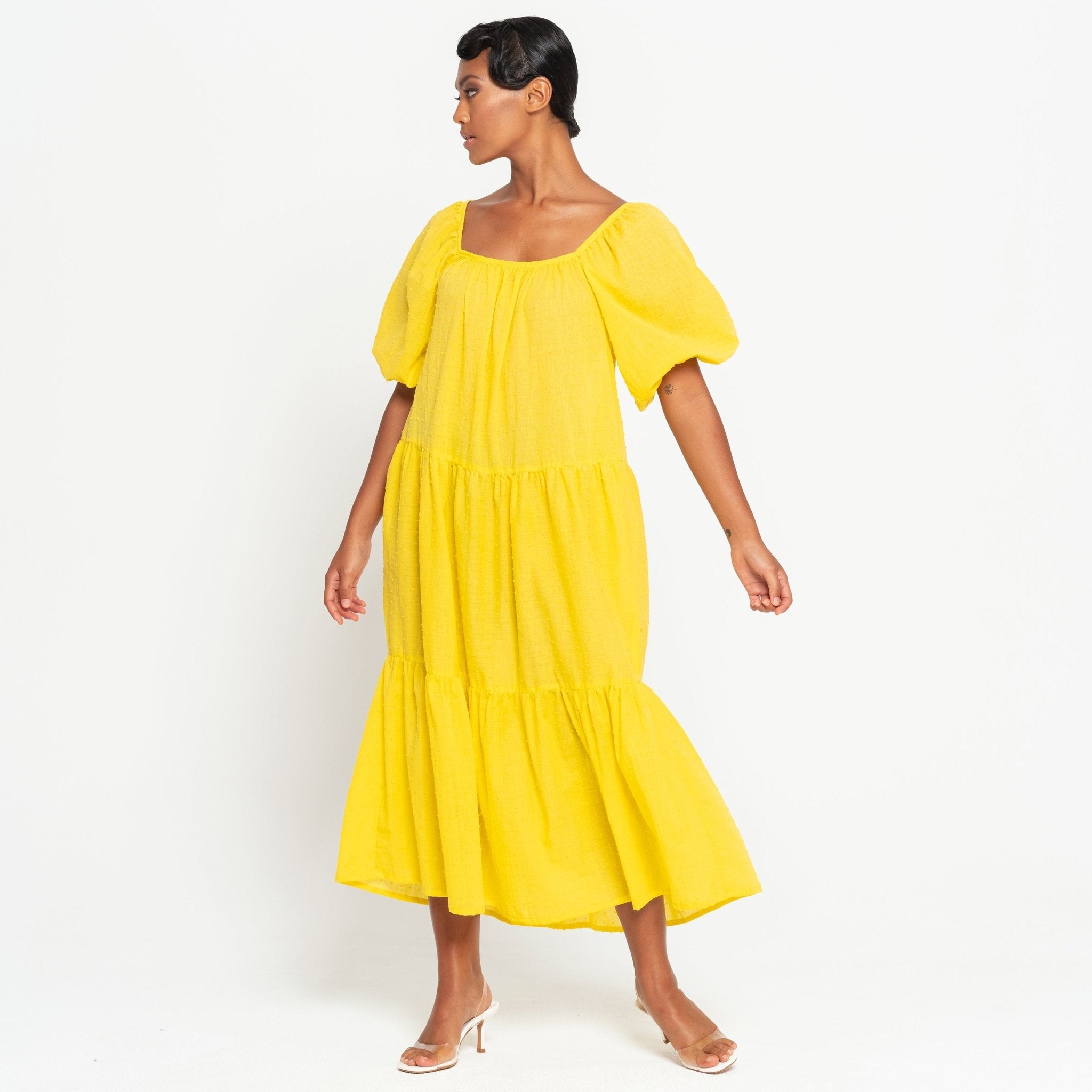 ROSEMARY Dotted Cotton Dress, in Sunflower Yellow - Guy Christopher
