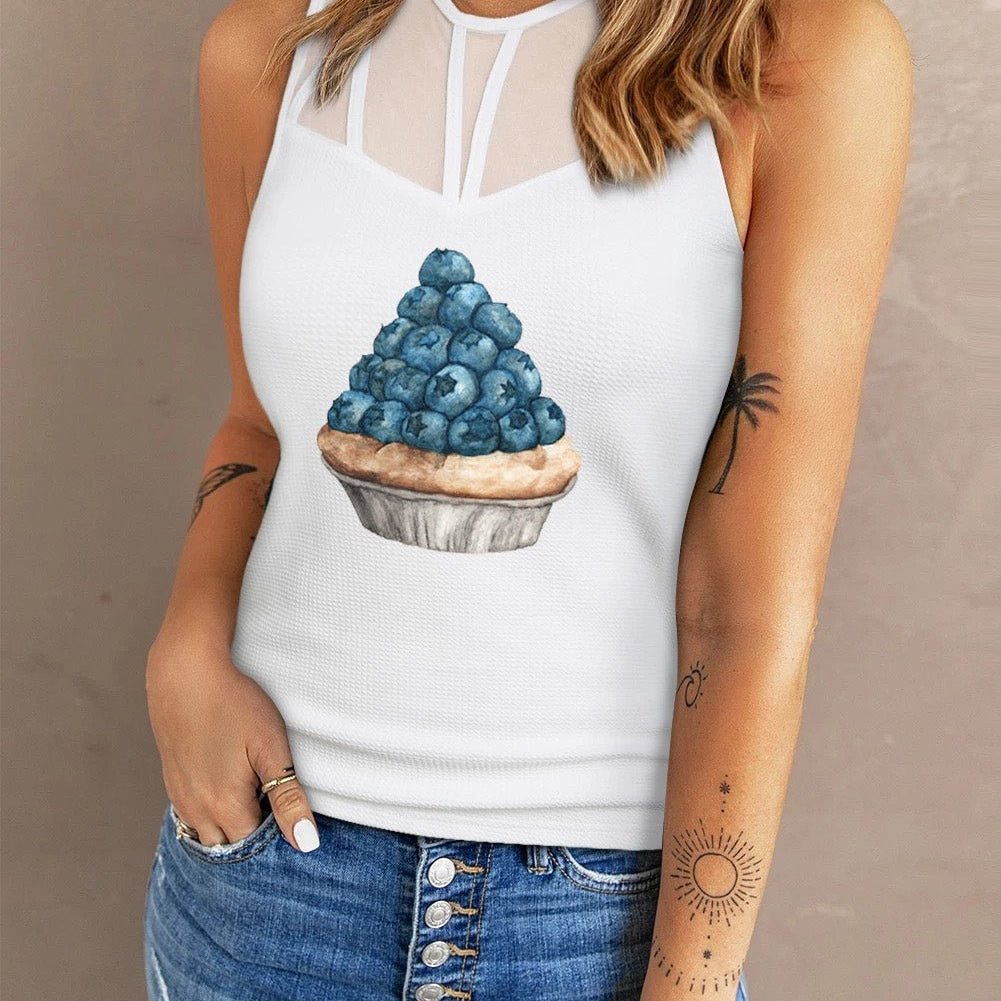 Round Neck Blueberry Graphic Tank Top - Guy Christopher