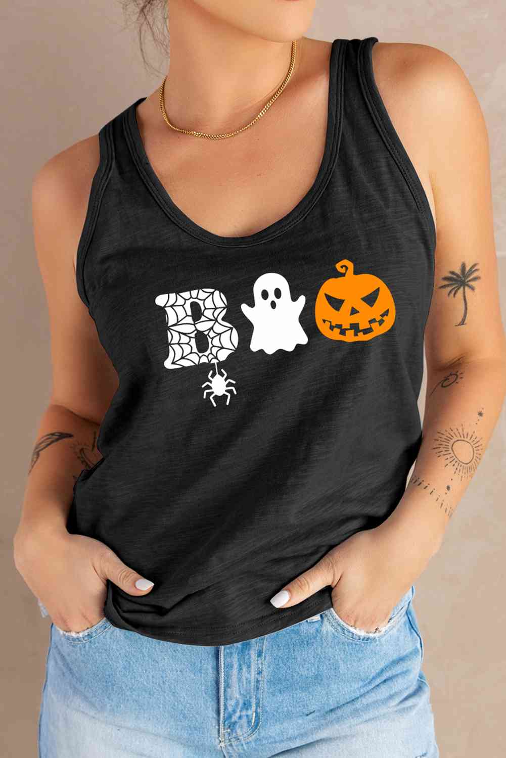 Round Neck BOO Graphic Tank Top - Guy Christopher