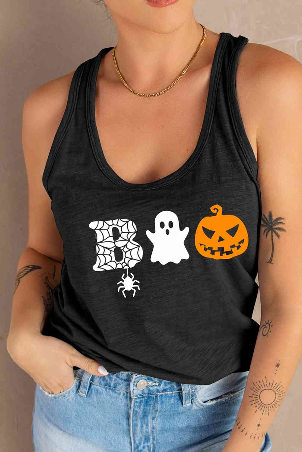 Round Neck BOO Graphic Tank Top - Guy Christopher