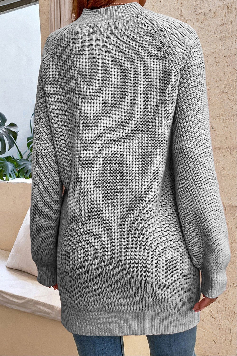 Round Neck Button Detail Ribbed Sweater - Guy Christopher