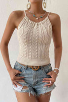 Round Neck Cable-Knit Sleeveless Knit Top - Guy Christopher