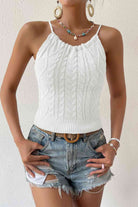Round Neck Cable-Knit Sleeveless Knit Top - Guy Christopher