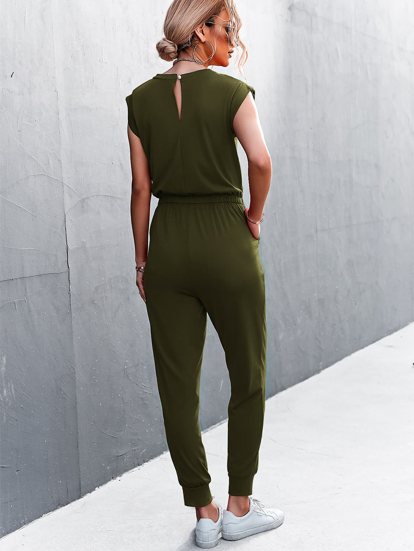 Round Neck Cap Sleeve Jumpsuit - Guy Christopher