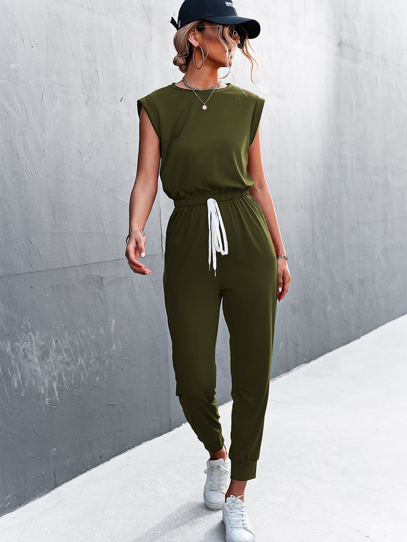 Round Neck Cap Sleeve Jumpsuit - Guy Christopher