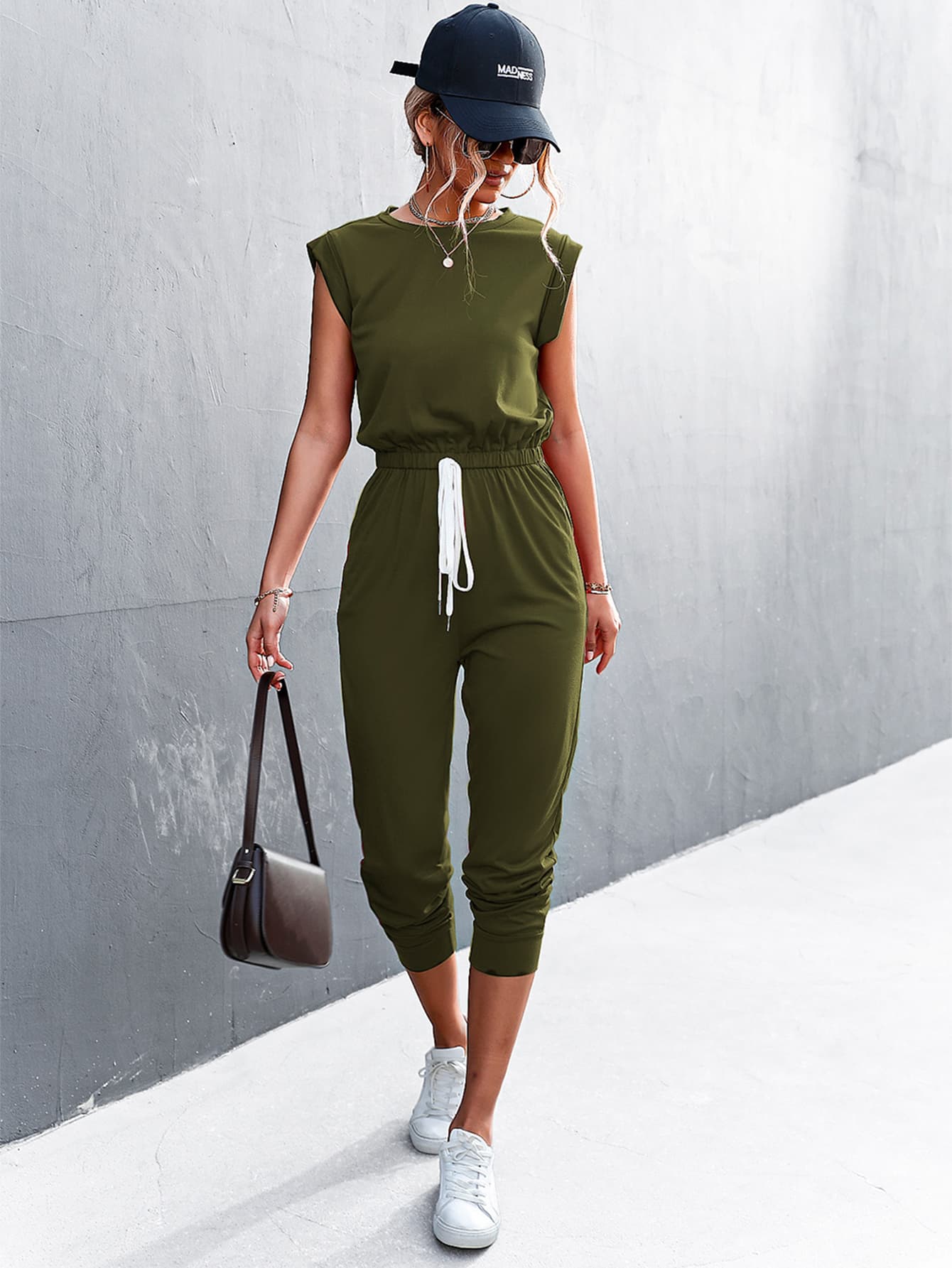 Round Neck Cap Sleeve Jumpsuit - Guy Christopher