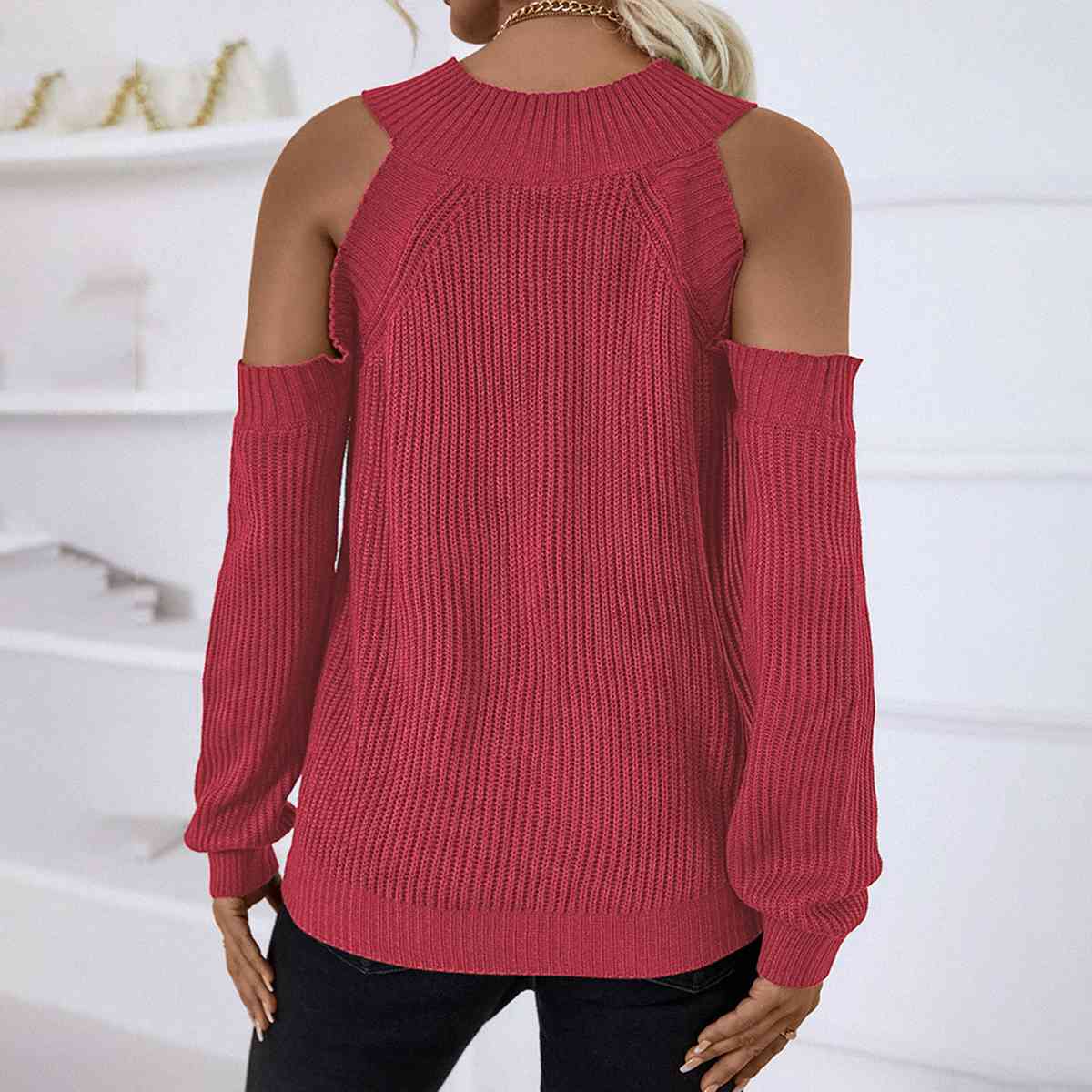 Round Neck Cold-Shoulder Sweater - Guy Christopher