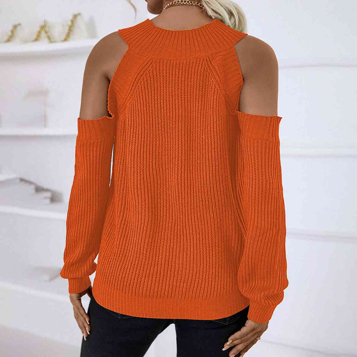 Round Neck Cold-Shoulder Sweater - Guy Christopher