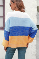 Round Neck Color Block Ribbed Pullover Sweater - Guy Christopher