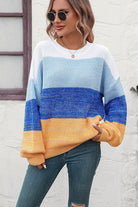 Round Neck Color Block Ribbed Pullover Sweater - Guy Christopher