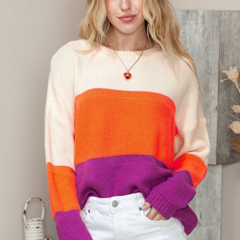 Round Neck Color Block Sweater - Guy Christopher