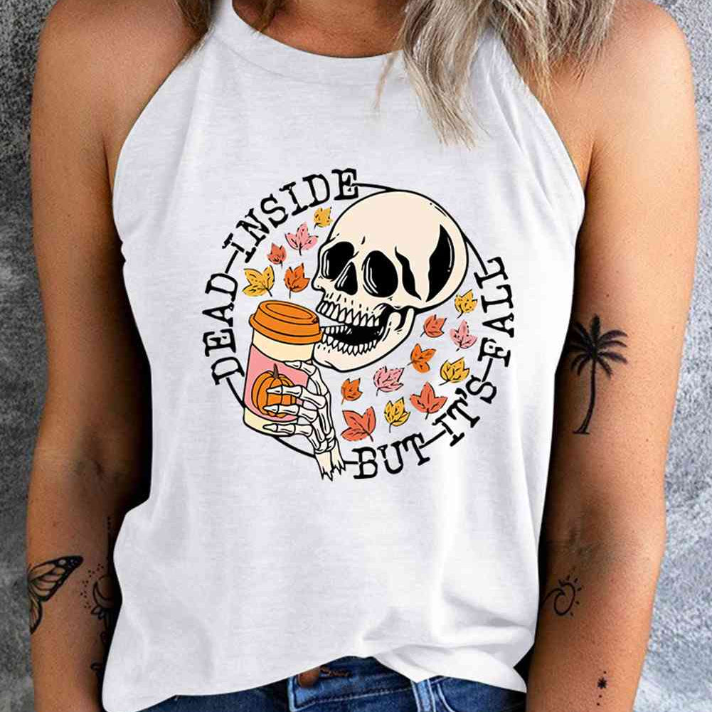 Round Neck DEAD INSIDE BUT IT'S FALL Graphic Tank Top - Guy Christopher