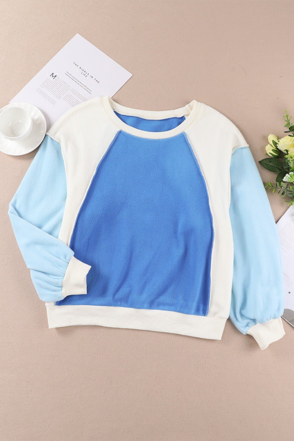 Round Neck Dropped Shoulder Color Block Sweatshirt - Guy Christopher