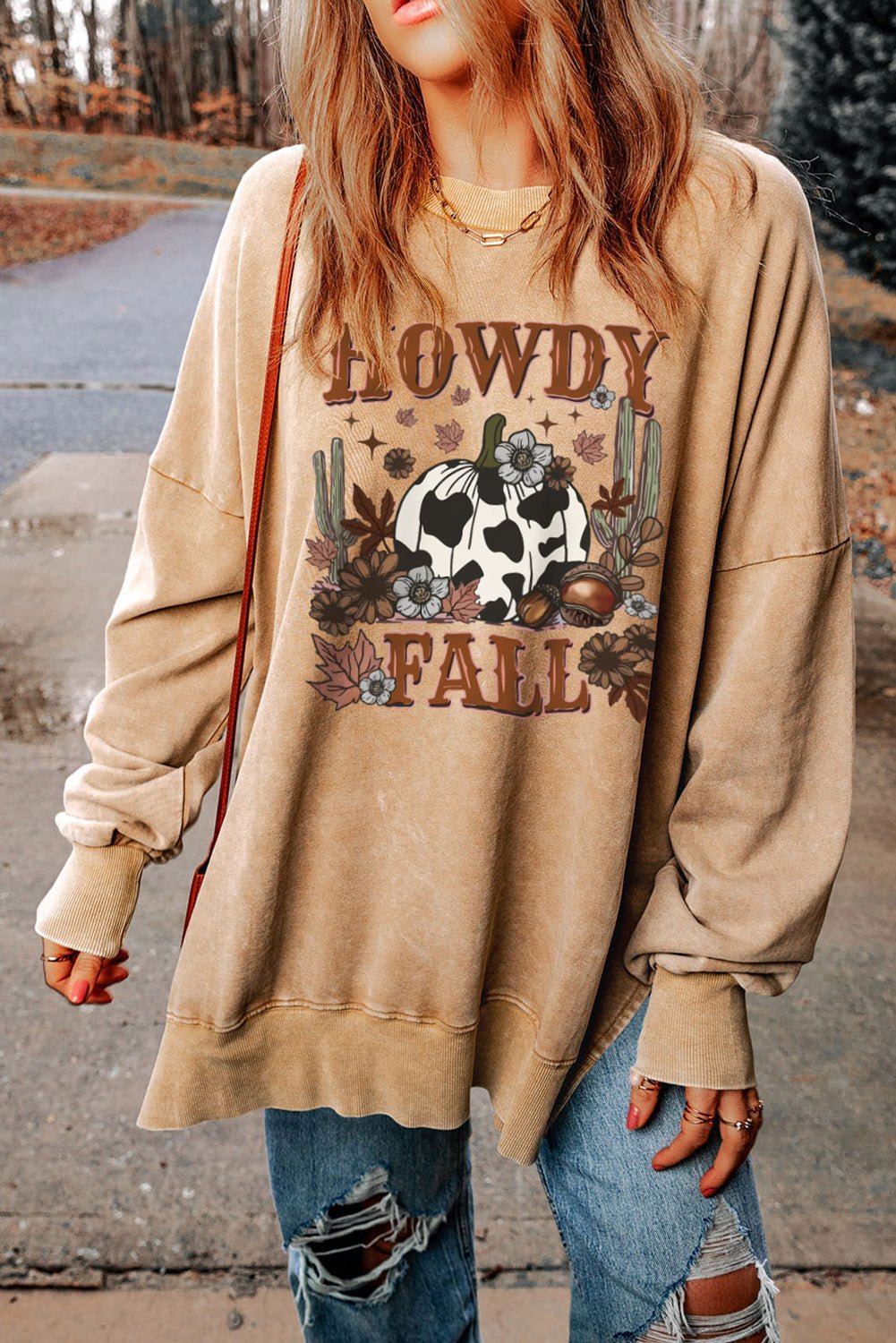 Round Neck Dropped Shoulder HOWDY FALL Graphic Sweatshirt - Guy Christopher