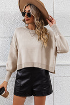 Round Neck Dropped Shoulder Pullover Sweater - Guy Christopher