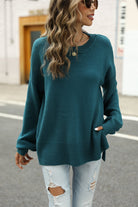 Round Neck Dropped Shoulder Slit Sweater - Guy Christopher