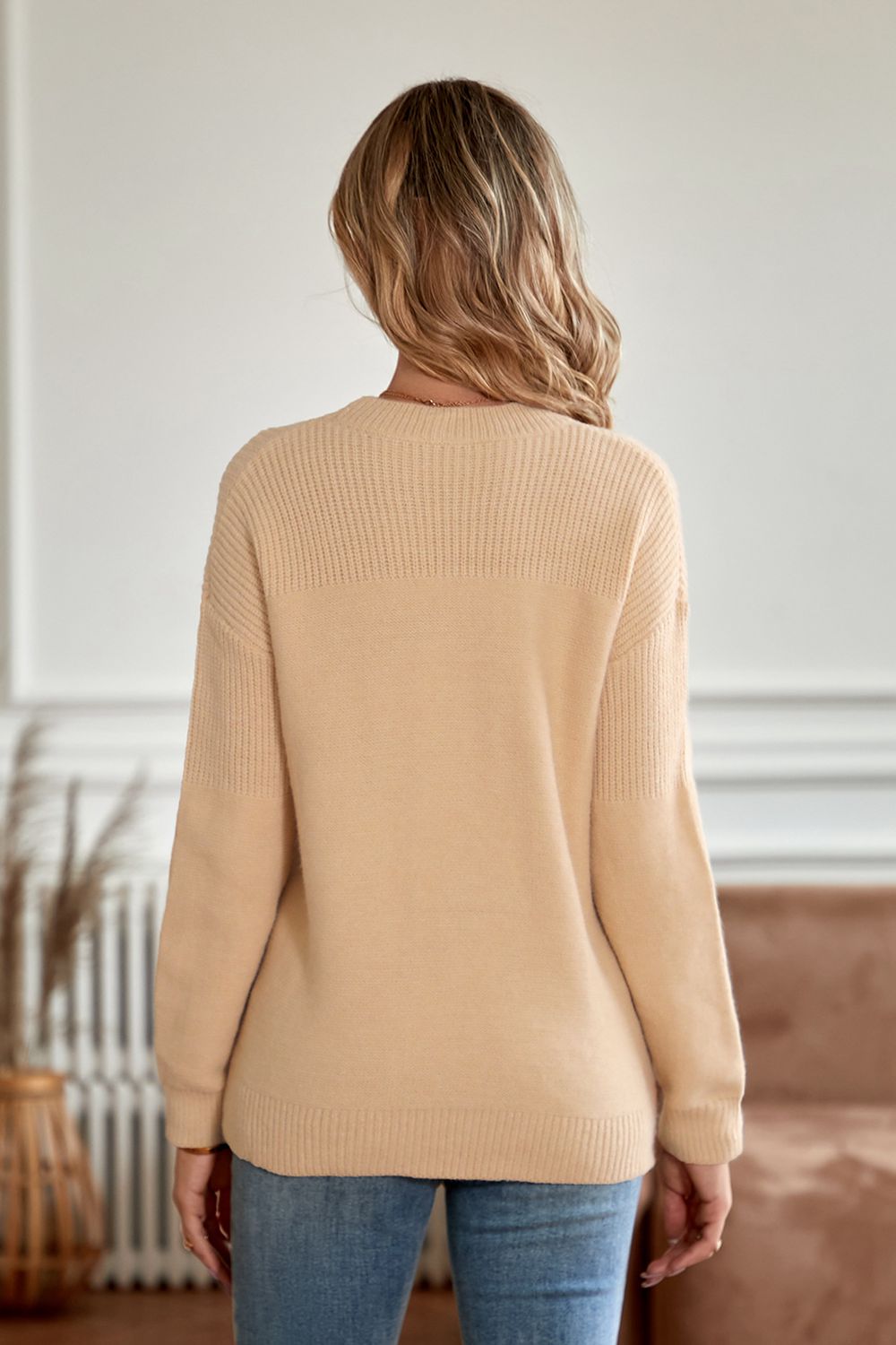 Round Neck Dropped Shoulder Sweater - Guy Christopher