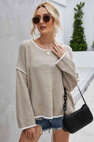 Round Neck Dropped Shoulder Sweater - Guy Christopher