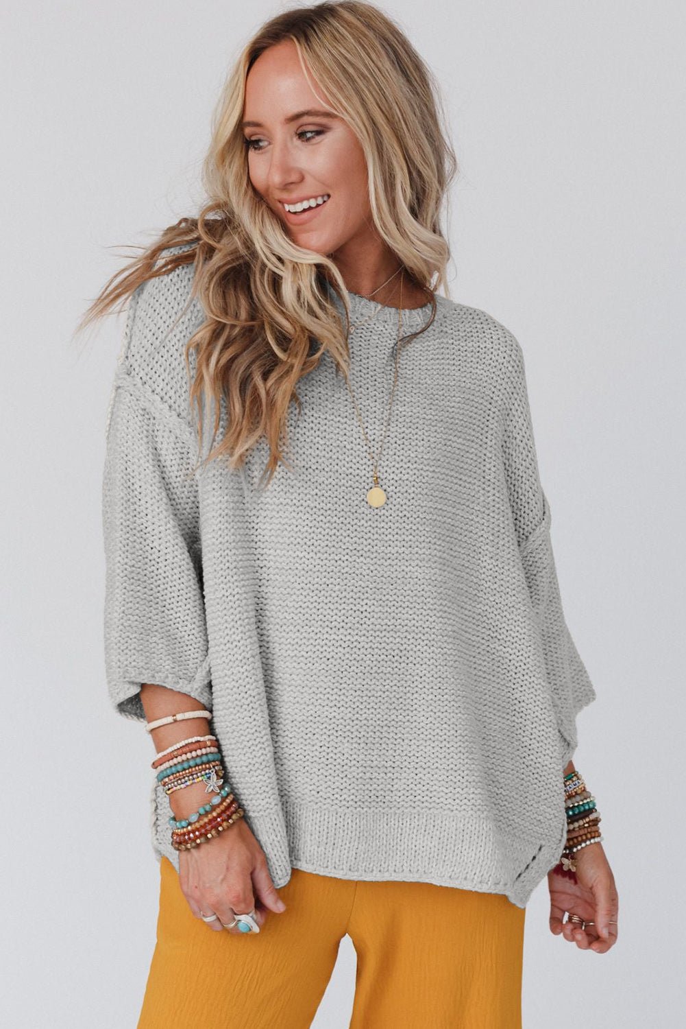 Round Neck Dropped Shoulder Sweater - Guy Christopher