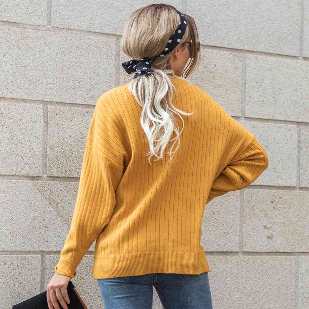 Round Neck Dropped Shoulder Sweater - Guy Christopher