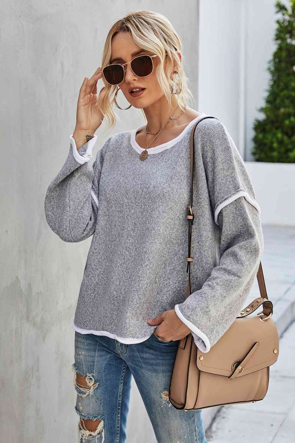 Round Neck Dropped Shoulder Sweater - Guy Christopher