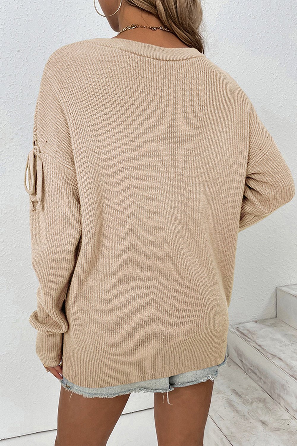 Round Neck Dropped Shoulder Sweater - Guy Christopher