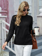 Round Neck Dropped Shoulder Sweater with Pocket - Guy Christopher