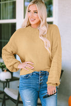 Round Neck Dropped Shoulder Waffle-Knit Sweater - Guy Christopher