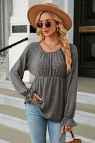 Round Neck Flounce Sleeve Blouse - Guy Christopher