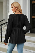 Round Neck Flounce Sleeve Blouse - Guy Christopher