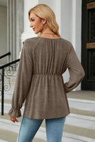 Round Neck Flounce Sleeve Blouse - Guy Christopher