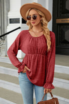 Round Neck Flounce Sleeve Blouse - Guy Christopher